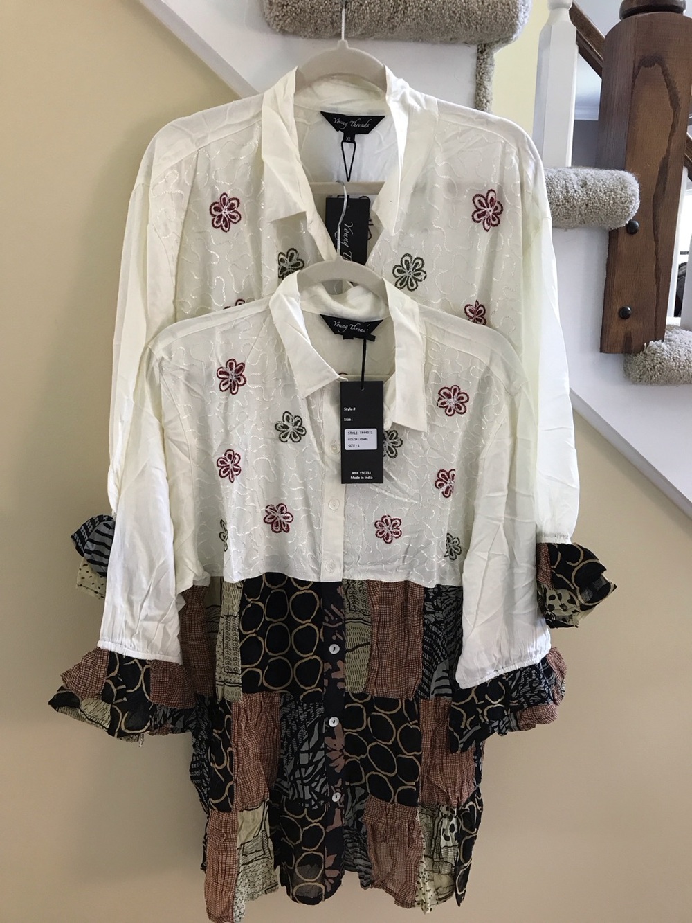 YOUNG THREADS Top Dress White black Patterned Embroidered Large Xlarge
